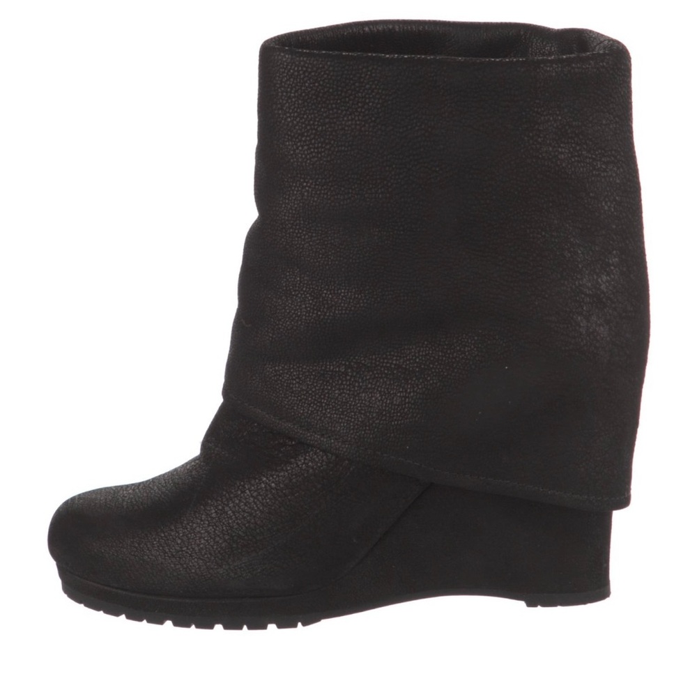 Prada Black Leather Platform Antique leather Folded Wedge Boots 7.5